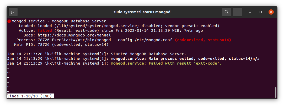 Gagal mengaktifkan service MongoDB